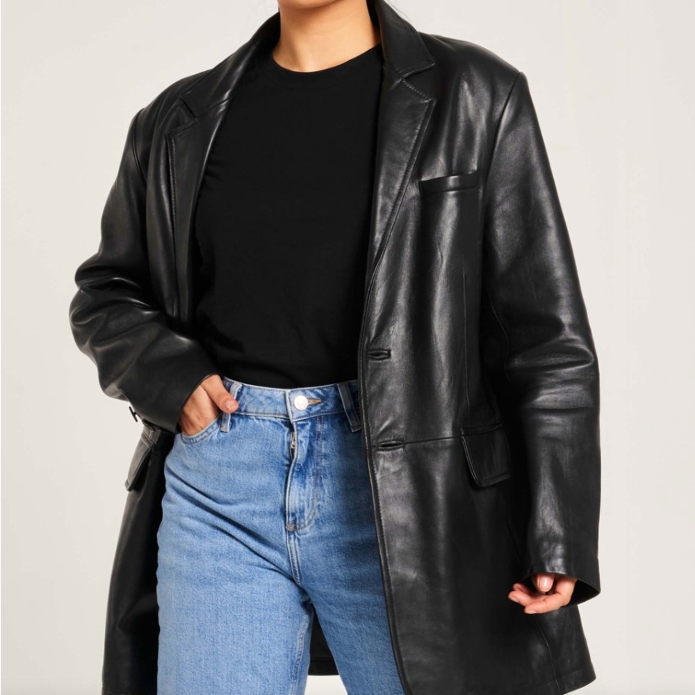 Barneys New York Black Leather Blazer